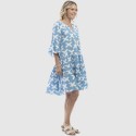 Escape by OQ 'Pure Linen' Print Frill Sleeve Dress (#7169)