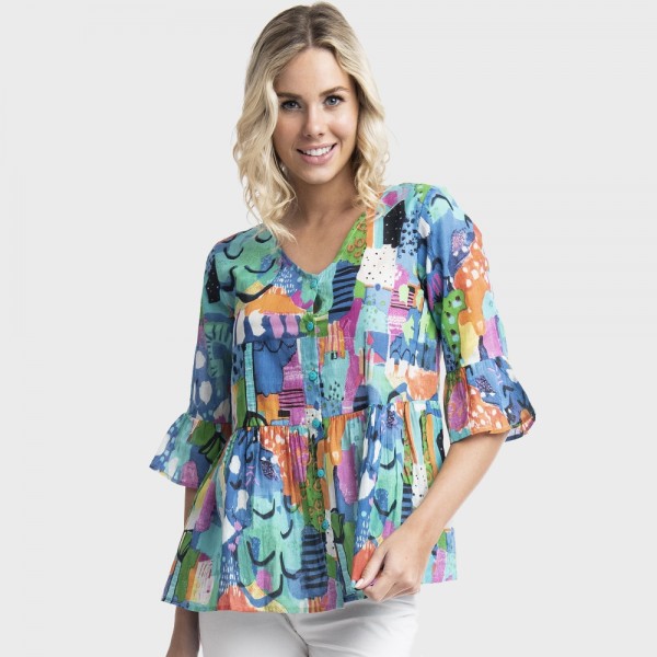 Orientique 'Alanya' Gathered Button Top (#3310)